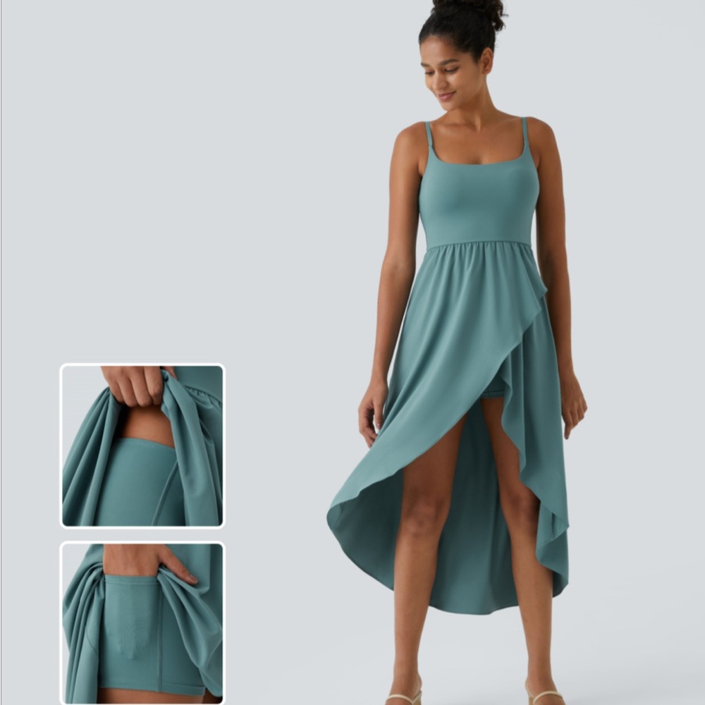 HALARA Teal High Low 2-piece flowy midi dress